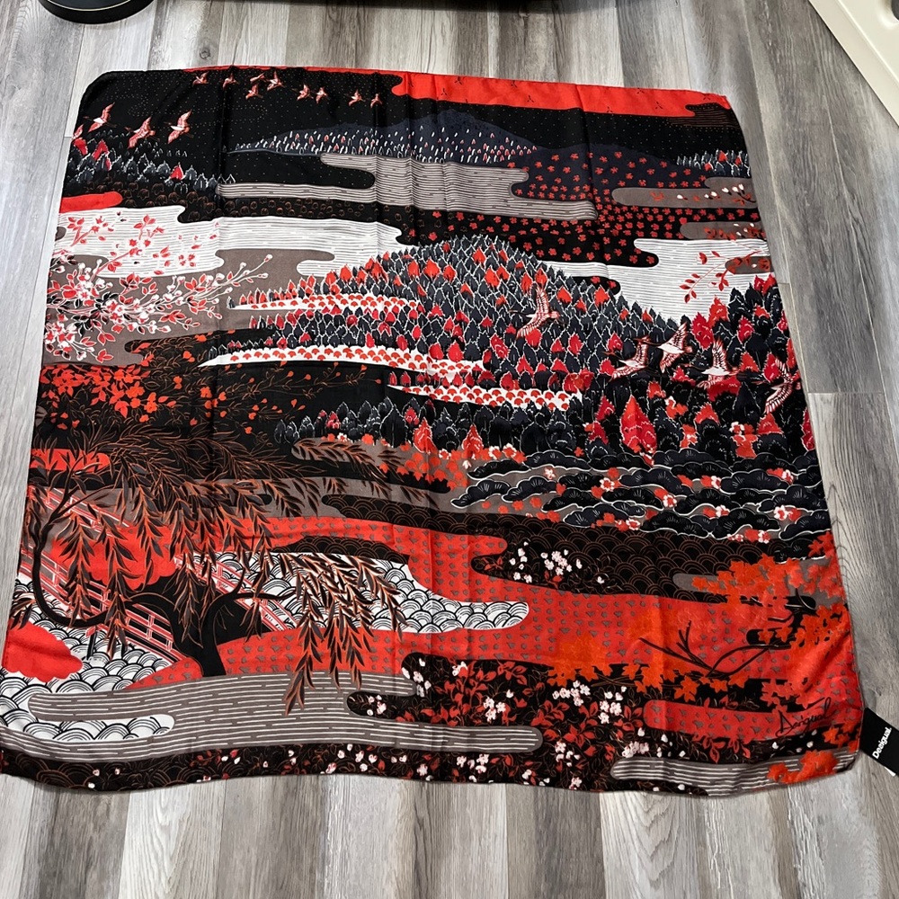 NWT - Desigual Women’s Bird & Forest Landscape Print Square Scarf - Size 48”x48”